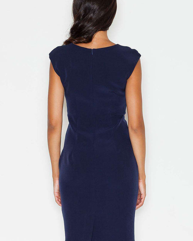 Elegant Midi Pencil Dress with Round Neck by Figl