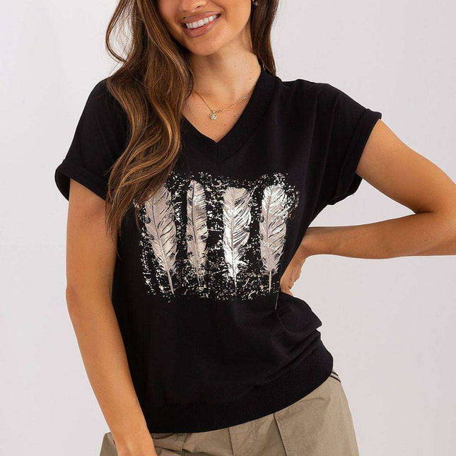 Parisian Chic Short Sleeve Cotton Blouse With Elegant Print