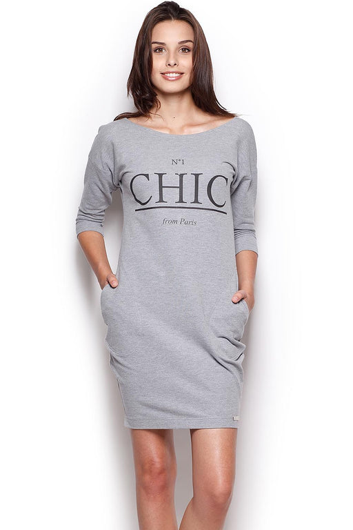 Chic Printed Dress with Pockets and 3/4 Sleeves for Active Style