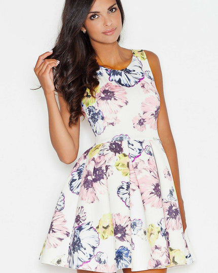Elegant Floral Print Sleeveless Fit-and-Flare Dress - Chic Daytime Style
