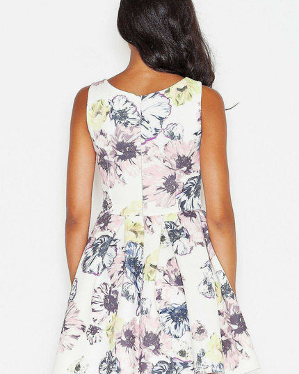 Elegant Floral Print Sleeveless Fit-and-Flare Dress - Chic Daytime Style