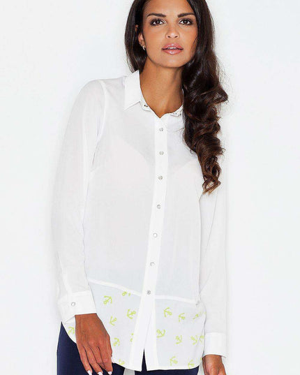 Anchored Elegance Long-Sleeve Blouse with Unique Anchor Design