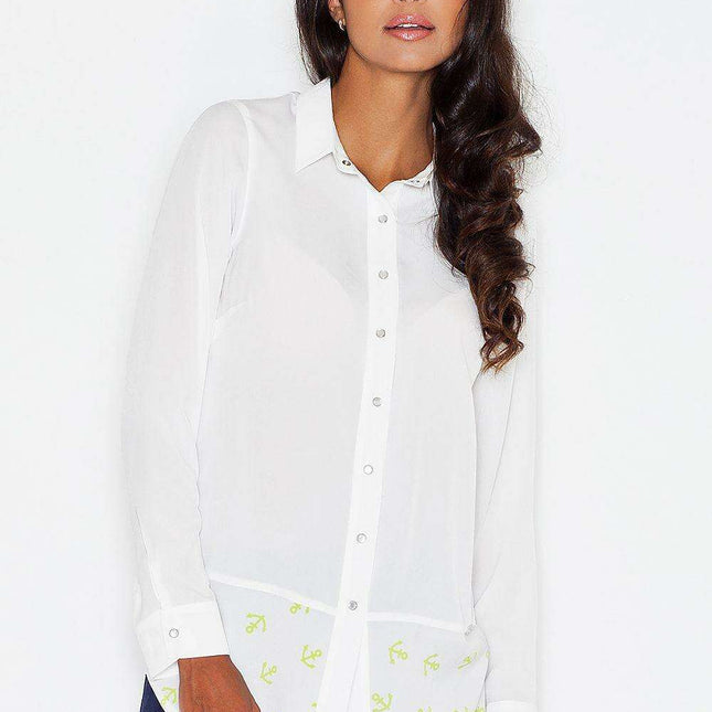 Anchored Elegance Long-Sleeve Blouse with Unique Anchor Design