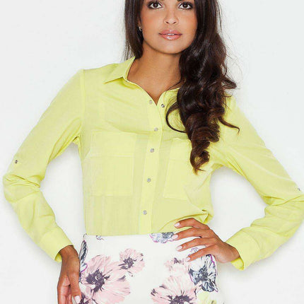 Chic Adjustable Sleeve Georgette Blouse with Front Pockets for Women