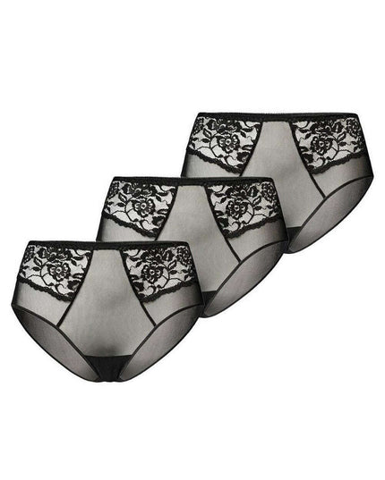 High Waisted Black Mesh Panties 3-Pack – Vida Lace Trim Underwear