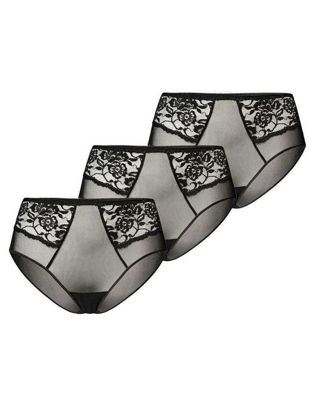High Waisted Black Mesh Panties 3-Pack – Vida Lace Trim Underwear