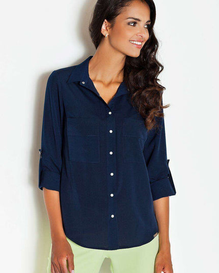 Elegant Georgette Spandex Blouse with Stylish Front Pockets