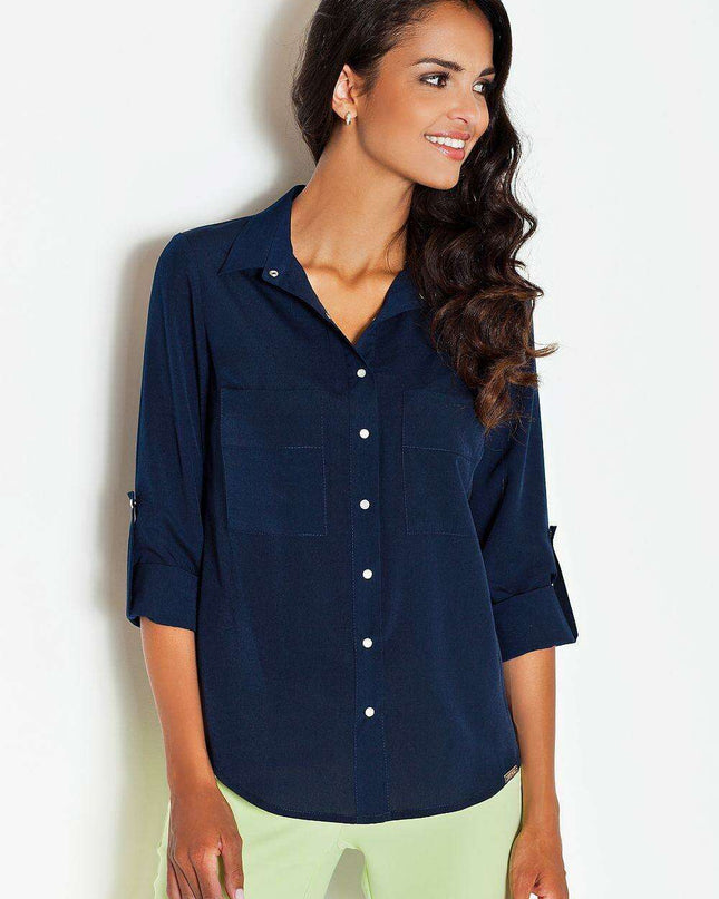 Elegant Georgette Spandex Blouse with Stylish Front Pockets