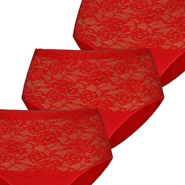 Three-Pack High Waisted Cotton Panties with Floral Lace Sides