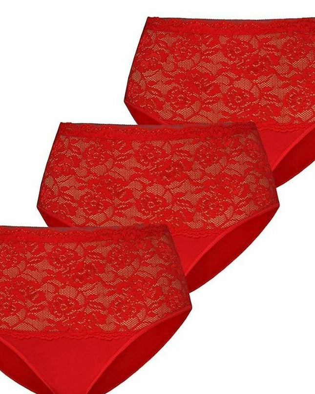 Three-Pack High Waisted Cotton Panties with Floral Lace Sides