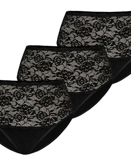 Three-Pack High Waisted Cotton Panties with Floral Lace Sides