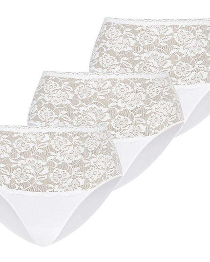 Three-Pack High Waisted Cotton Panties with Floral Lace Sides