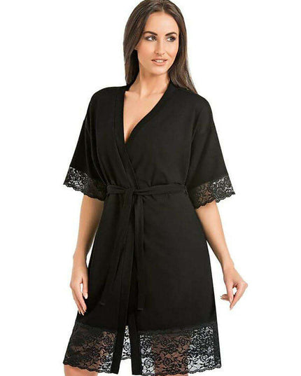 Chic Black Lace Trimmed Women's Bathrobe