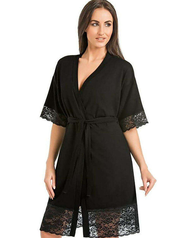 Chic Black Lace Trimmed Women's Bathrobe