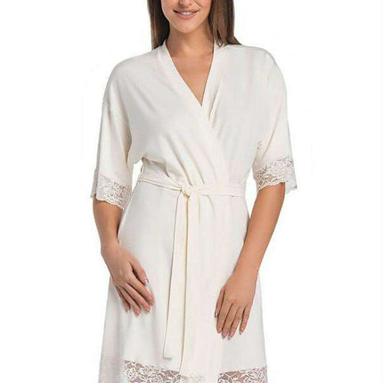 Elegant Lace-Trimmed Viscose Evening Robe with Floral Design