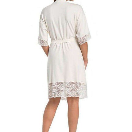 Elegant Lace-Trimmed Viscose Evening Robe with Floral Design