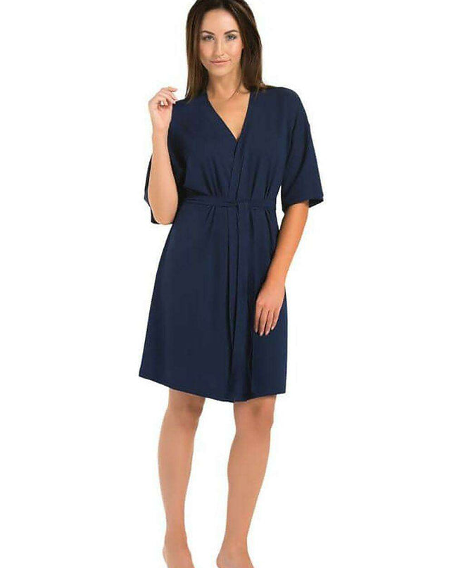 Elegant Navy Blue Viscose Women's Bathrobe - Minimalist Comfort