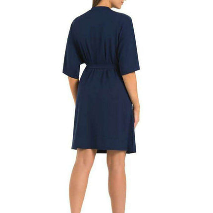 Elegant Navy Blue Viscose Women's Bathrobe - Minimalist Comfort