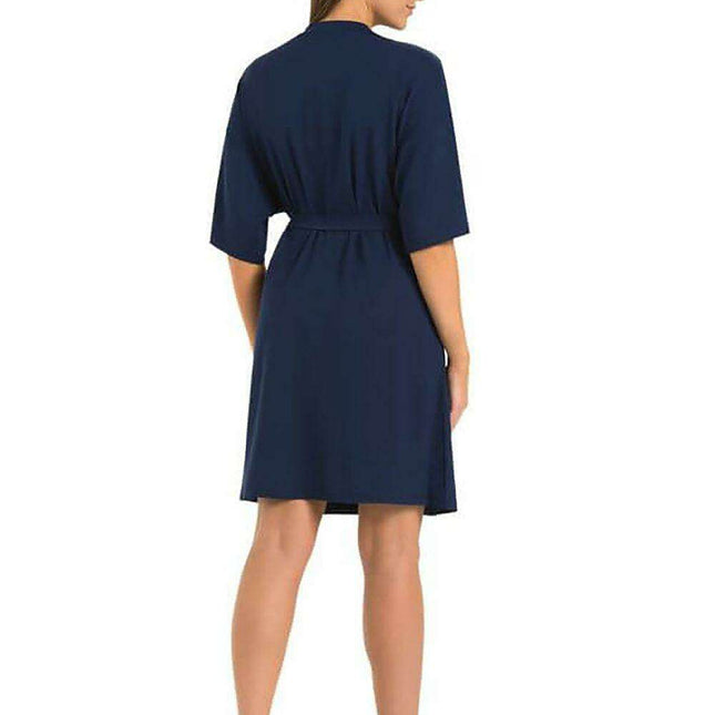 Elegant Navy Blue Viscose Women's Bathrobe - Minimalist Comfort