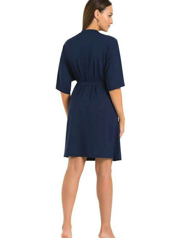 Elegant Navy Blue Viscose Women's Bathrobe - Minimalist Comfort