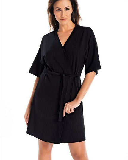 Elegant Black Viscose Women's Knee-Length Robe