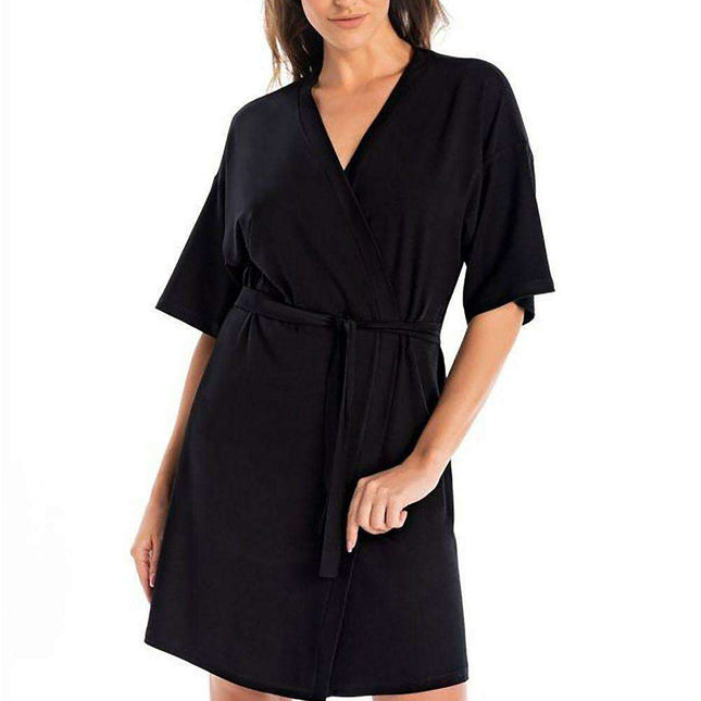 Elegant Black Viscose Women's Knee-Length Robe
