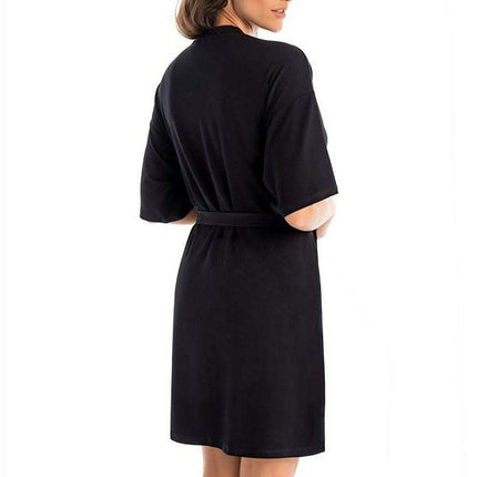 Elegant Black Viscose Women's Knee-Length Robe