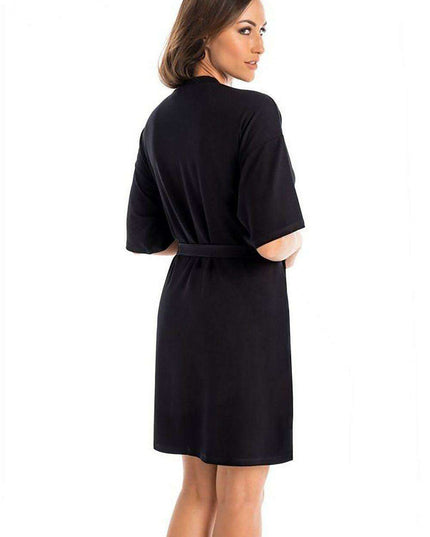 Elegant Black Viscose Women's Knee-Length Robe