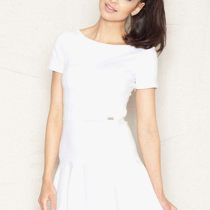 Chic Frill-Trimmed Cotton Daydress - Women's Stylish Short Sleeve Dress