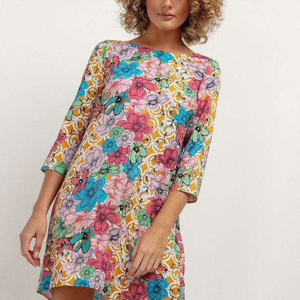 Elegant Viscose Patterned Midi Dress