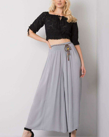 Sophisticated Viscose High-Waisted Wide Leg Trousers with Stylish Tie Belt