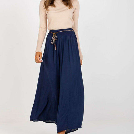 Sophisticated Viscose High-Waisted Wide Leg Trousers with Stylish Tie Belt