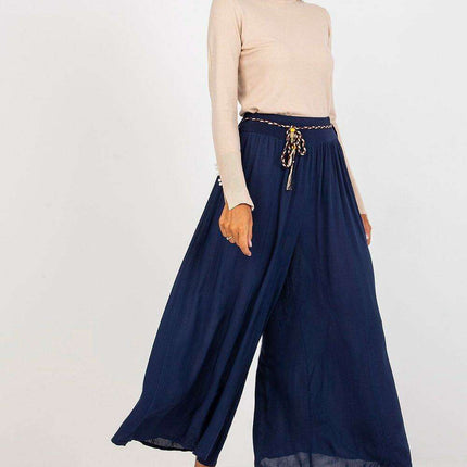 Sophisticated Viscose High-Waisted Wide Leg Trousers with Stylish Tie Belt