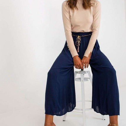 Sophisticated Viscose High-Waisted Wide Leg Trousers with Stylish Tie Belt
