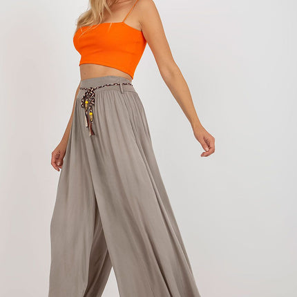 Sophisticated Viscose High-Waisted Wide Leg Trousers with Stylish Tie Belt - Très Elite