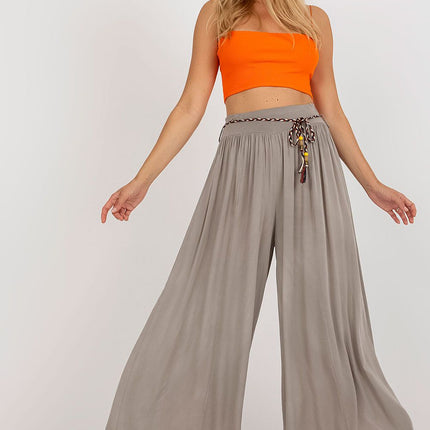 Sophisticated Viscose High-Waisted Wide Leg Trousers with Stylish Tie Belt - Très Elite