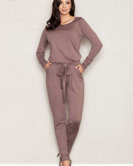 Elegant Viscose Jumpsuit Set with Tapered Trousers and Stylish Blouse - Figl Model 43922