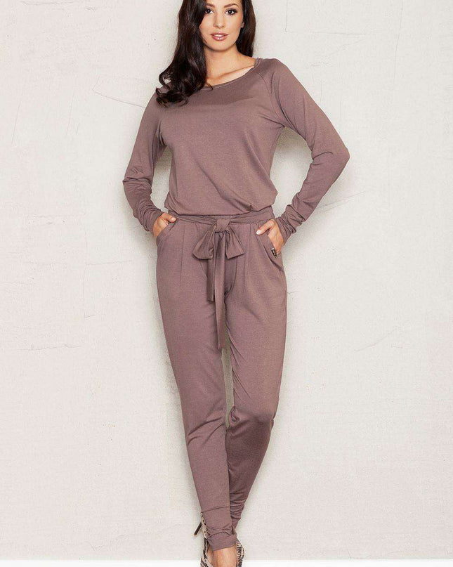 Elegant Viscose Jumpsuit Set with Tapered Trousers and Stylish Blouse - Figl Model 43922