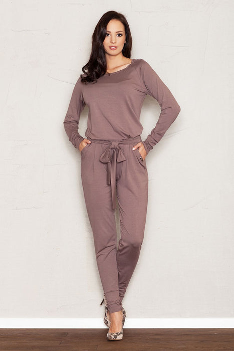 Elegant Viscose Jumpsuit Set with Tapered Trousers and Blouse - Figl Model 43922