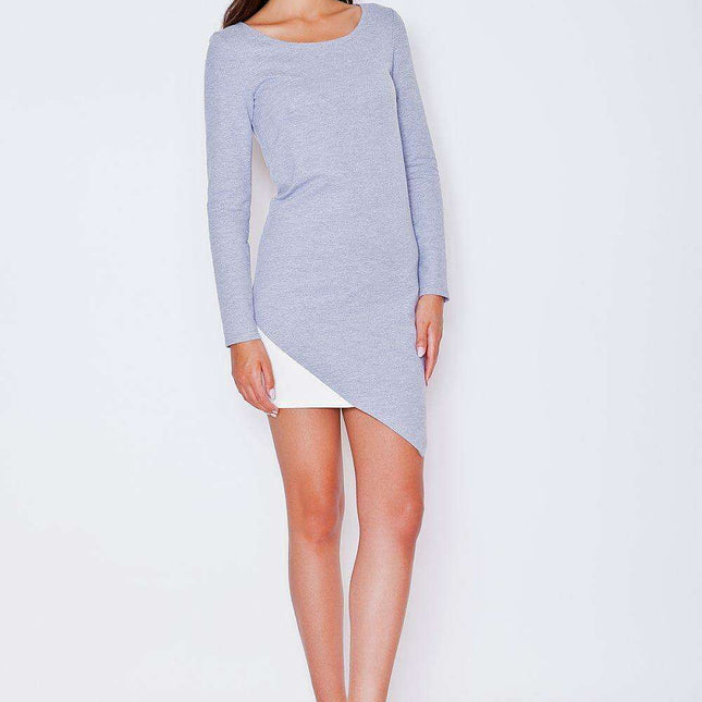 Chic Grey Asymmetrical Mini Dress with Distinctive Insert - Timeless Elegance by Katrus