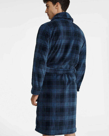 Plaid Hooded Men's Bathrobe with Elegant Embroidery - Ultimate Comfort Wear
