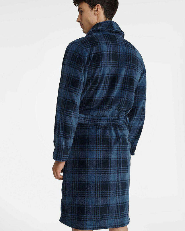 Plaid Hooded Men's Bathrobe with Elegant Embroidery - Ultimate Comfort Wear