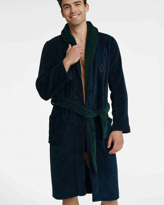 Men's Elegant Two-Tone Classic Bathrobe for Ultimate Comfort