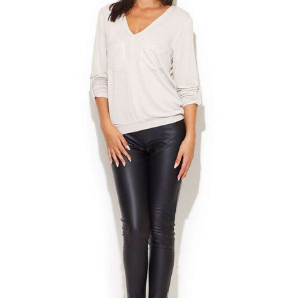 Chic Katrus Women's Leather Trousers with Stylish Gold Zipper Accents