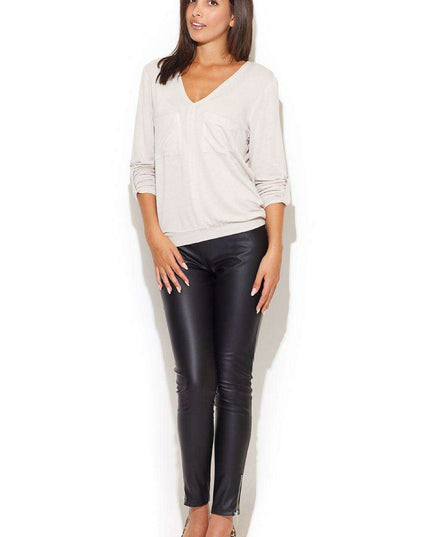 Chic Katrus Women's Leather Trousers with Stylish Gold Zipper Accents