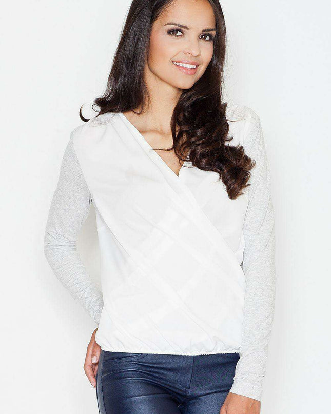 Elegant Two-Tone Pleated Blouse for Timeless Style