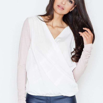 Chic Dual Tone Pleated Long Sleeve Top by Figl Design