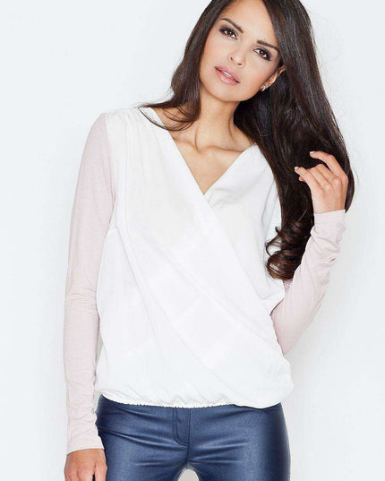 Chic Dual Tone Pleated Long Sleeve Top by Figl Design