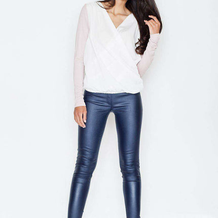 Chic Dual Tone Pleated Long Sleeve Top by Figl Design