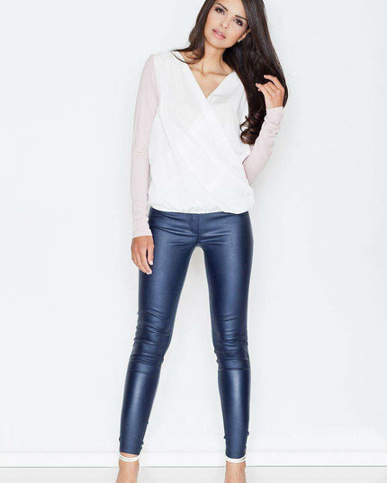 Chic Dual Tone Pleated Long Sleeve Top by Figl Design